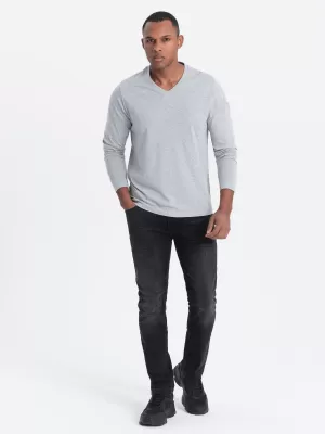 Pánské triko s dlouhým rukávem OMBRE OM-LSBL-0108 GREY MELANGE