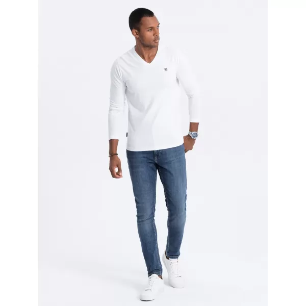  Pánské triko s dlouhým rukávem OMBRE OM-LSCL-0110 WHITE 