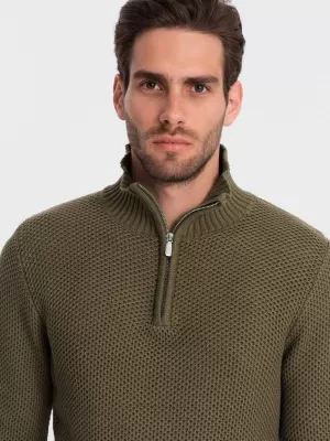 Pánský svetr OMBRE OM-SWZS-0105 OLIVE