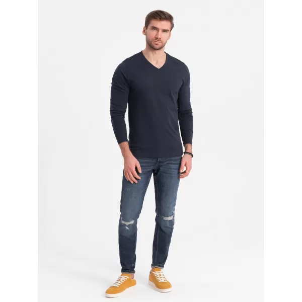  Pánské triko s dlouhým rukávem OMBRE OM-LSBL-0108 NAVY BLUE 