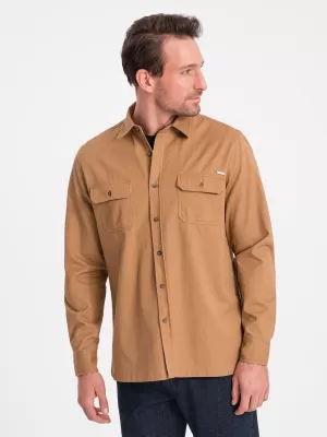 Pánská košile OMBRE OM-SHCS-0146 CAMEL