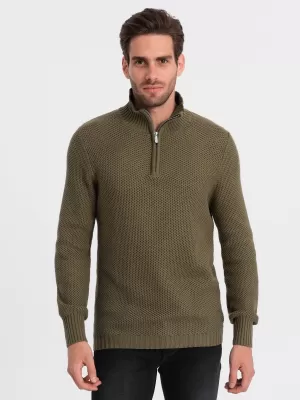 Pánský svetr OMBRE OM-SWZS-0105 OLIVE