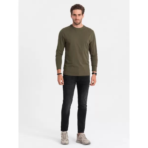  Pánské triko s dlouhým rukávem OMBRE OM-LSBL-0106 DARK OLIVE 