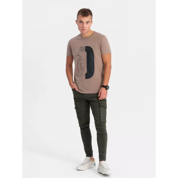  Pánské triko OMBRE OM-TSPT-0166 LIGHT BROWN 