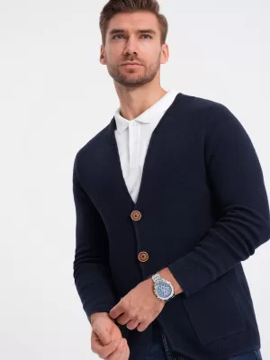 Pánský svetr OMBRE OM-SWCD-0109 NAVY BLUE
