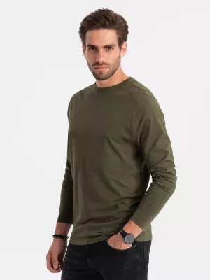 Pánské triko s dlouhým rukávem OMBRE OM-LSBL-0106 DARK OLIVE