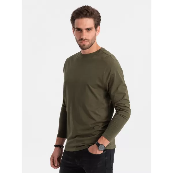  Pánské triko s dlouhým rukávem OMBRE OM-LSBL-0106 DARK OLIVE 