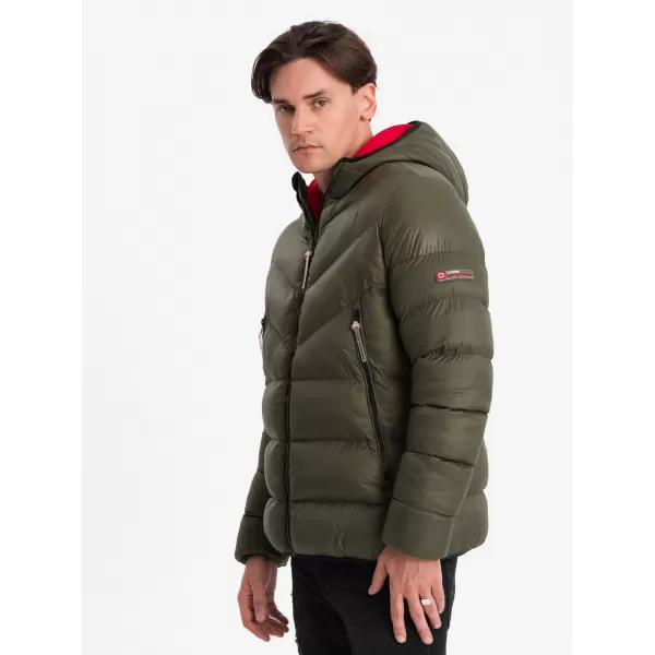  Pánská zimní bunda OMBRE OM-JAHP-0145 DARK OLIVE GREEN 