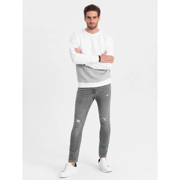  Pánská mikina OMBRE OM-SSNZ-0130 WHITE AND GRAY 