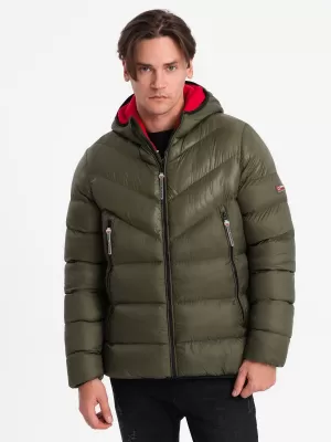 Pánská zimní bunda OMBRE OM-JAHP-0145 DARK OLIVE GREEN