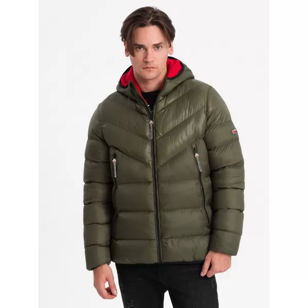  Pánská zimní bunda OMBRE OM-JAHP-0145 DARK OLIVE GREEN 