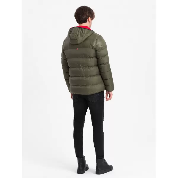  Pánská zimní bunda OMBRE OM-JAHP-0145 DARK OLIVE GREEN 