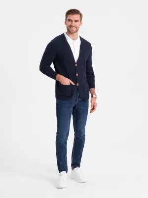Pánský svetr OMBRE OM-SWCD-0109 NAVY BLUE