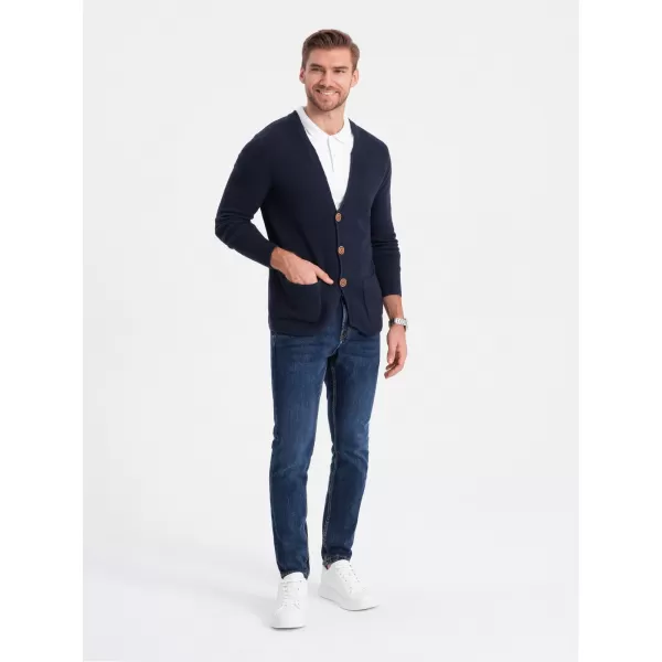 Pánský svetr OMBRE OM-SWCD-0109 NAVY BLUE