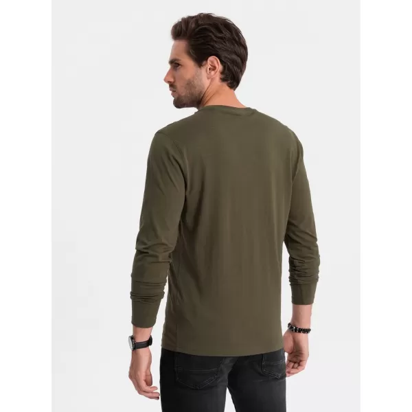  Pánské triko s dlouhým rukávem OMBRE OM-LSBL-0106 DARK OLIVE 