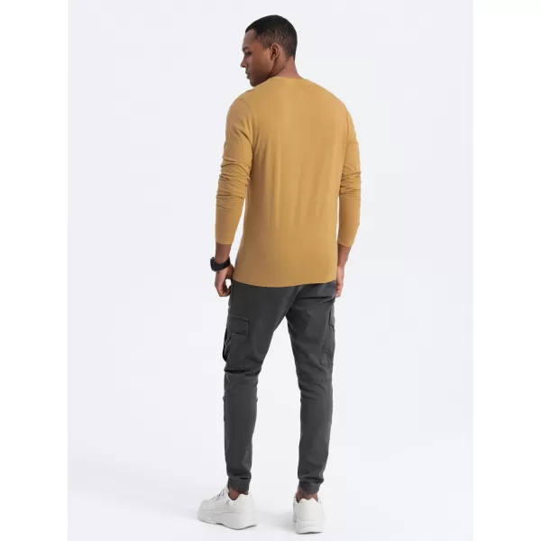  Pánské triko s dlouhým rukávem OMBRE OM-LSBL-0106 MUSTARD 