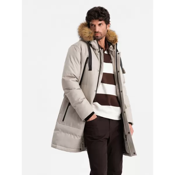  Pánská zimní bunda OMBRE OM-JALJ-0182 BEIGE 