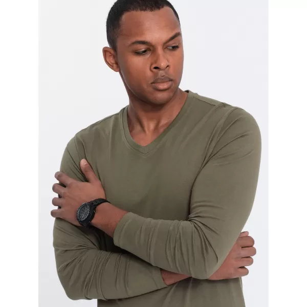  Pánské triko s dlouhým rukávem OMBRE OM-LSBL-0108 DARK OLIVE 