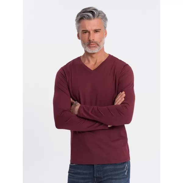  Pánské triko s dlouhým rukávem OMBRE OM-LSBL-0108 MAROON 
