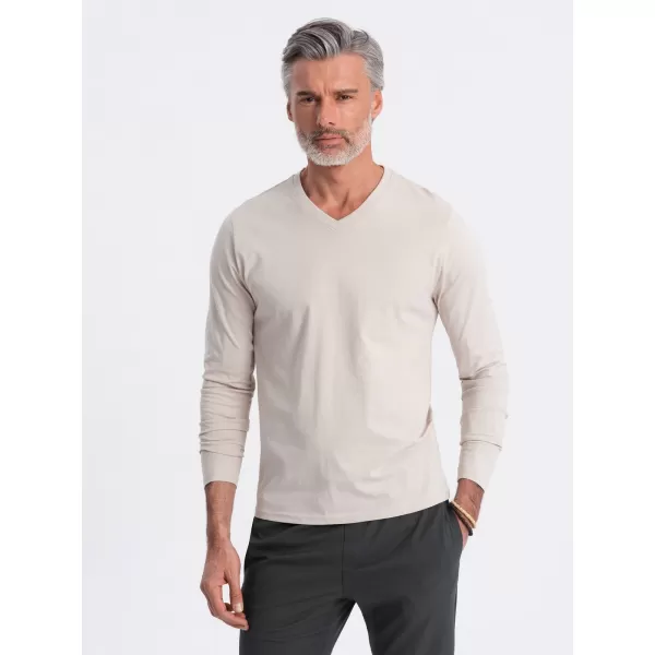  Pánské triko s dlouhým rukávem OMBRE OM-LSBL-0108 LIGHT BEIGE 