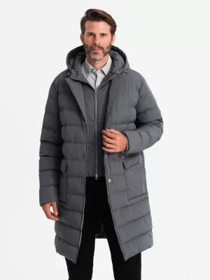 Pánský kabát OMBRE OM-JALJ-0177 GRAPHITE