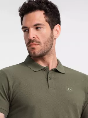 Pánské triko s límečkem OMBRE OM-POBS-0100 DARK OLIVE GREEN