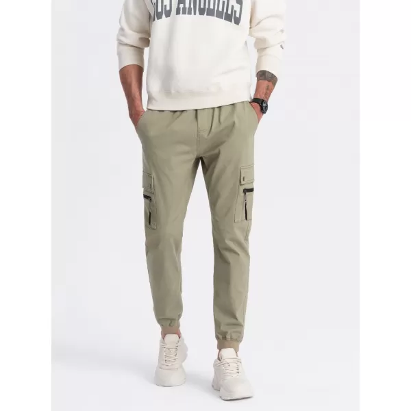  Pánské kalhoty OMBRE OM-PAJO-0125 KHAKI 