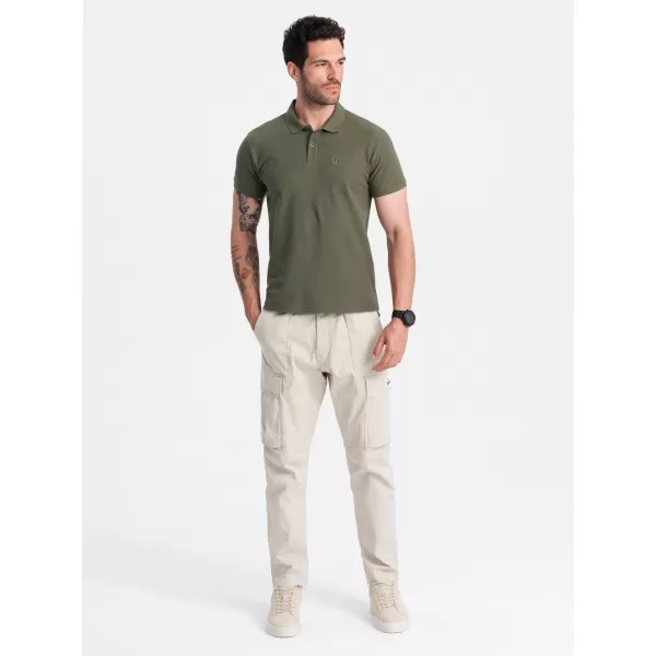  Pánské triko s límečkem OMBRE OM-POBS-0100 DARK OLIVE GREEN 
