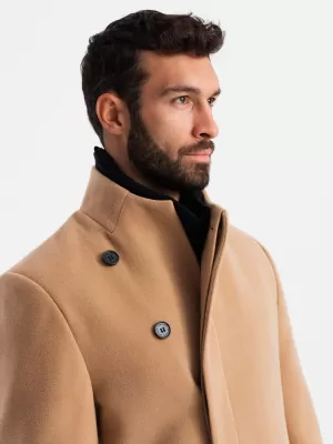 Pánský kabát OMBRE OM-COWC-0120 LIGHT BROWN