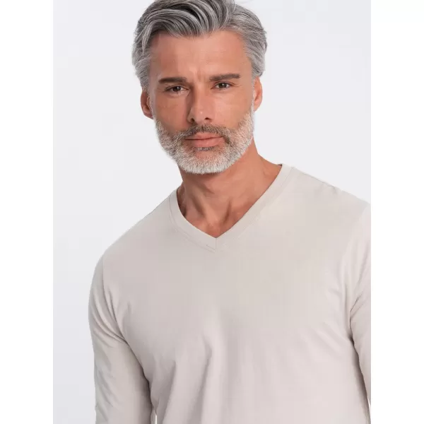  Pánské triko s dlouhým rukávem OMBRE OM-LSBL-0108 LIGHT BEIGE 
