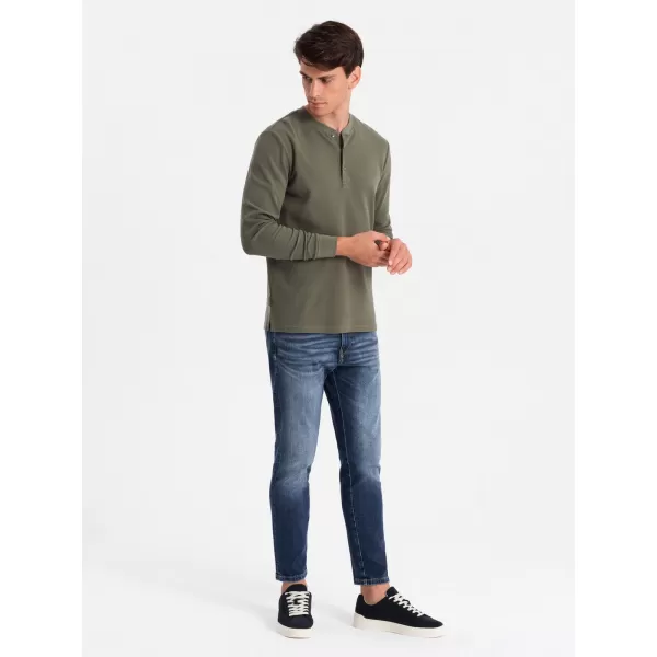  Pánské triko s dlouhým rukávem OMBRE OM-LSCL-0120 OLIVE 
