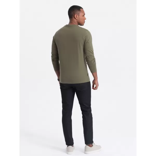 Pánské triko s dlouhým rukávem OMBRE OM-LSBL-0108 DARK OLIVE 