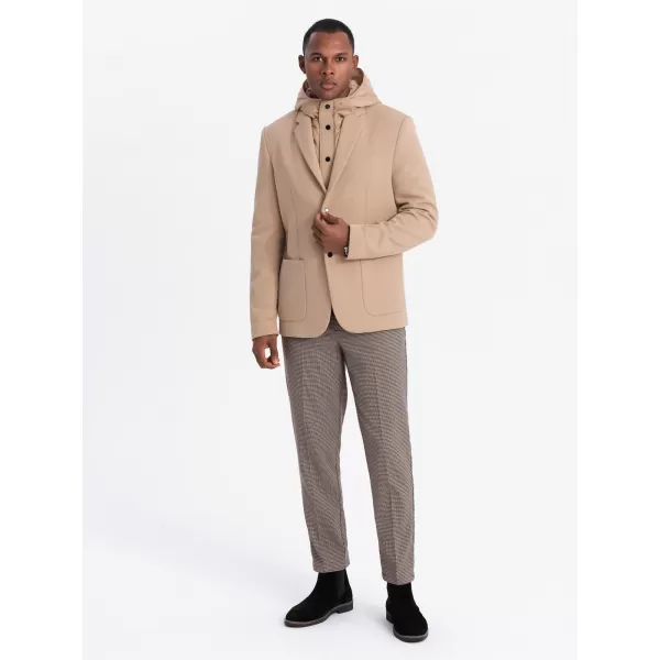  Pánské sako OMBRE OM-BLZB-0133 LIGHT BROWN 