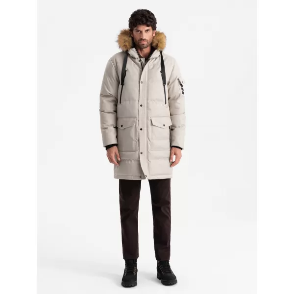  Pánská zimní bunda OMBRE OM-JALJ-0182 BEIGE 