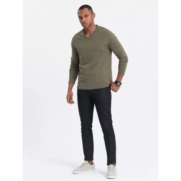  Pánské triko s dlouhým rukávem OMBRE OM-LSBL-0108 DARK OLIVE 