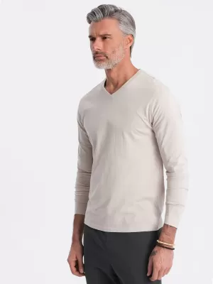 Pánské triko s dlouhým rukávem OMBRE OM-LSBL-0108 LIGHT BEIGE