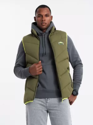 Pánská vesta OMBRE OM-JAVJ-0210 OLIVE