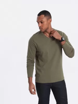 Pánské triko s dlouhým rukávem OMBRE OM-LSBL-0108 DARK OLIVE