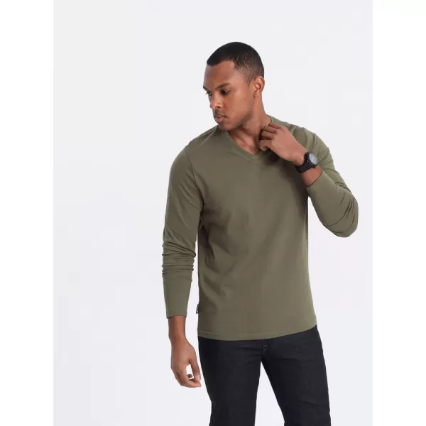  Pánské triko s dlouhým rukávem OMBRE OM-LSBL-0108 DARK OLIVE 