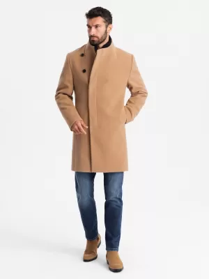 Pánský kabát OMBRE OM-COWC-0120 LIGHT BROWN