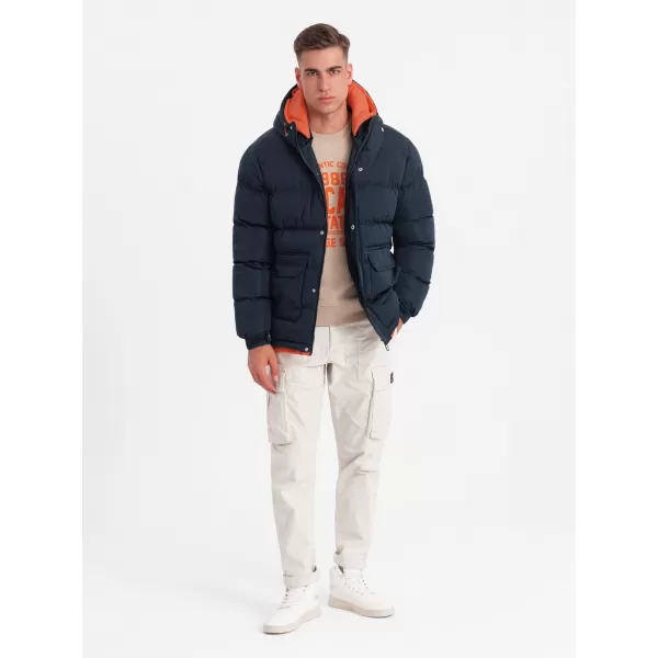  Pánská zimní bunda OMBRE OM-JAHP-0208 NAVY BLUE 
