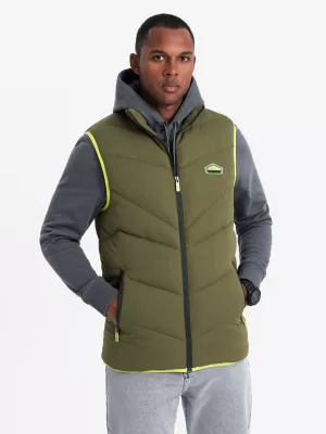 Pánská vesta OMBRE OM-JAVJ-0210 OLIVE