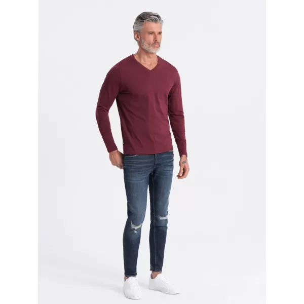  Pánské triko s dlouhým rukávem OMBRE OM-LSBL-0108 MAROON 