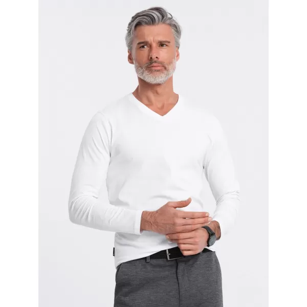  Pánské triko s dlouhým rukávem OMBRE OM-LSBL-0108 WHITE 