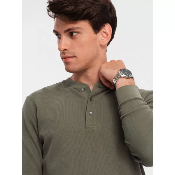  Pánské triko s dlouhým rukávem OMBRE OM-LSCL-0120 OLIVE 