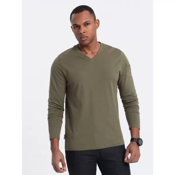  Pánské triko s dlouhým rukávem OMBRE OM-LSBL-0108 DARK OLIVE 