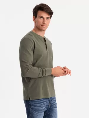 Pánské triko s dlouhým rukávem OMBRE OM-LSCL-0120 OLIVE