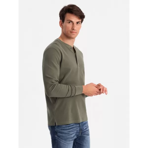 Pánské triko s dlouhým rukávem OMBRE OM-LSCL-0120 OLIVE 