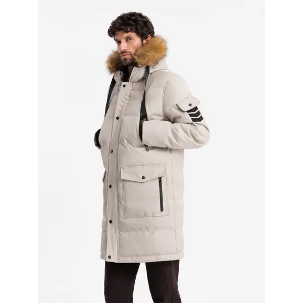  Pánská zimní bunda OMBRE OM-JALJ-0182 BEIGE 