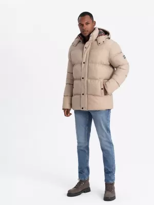 Pánská zimní bunda OMBRE OM-JAHP-0205 BEIGE